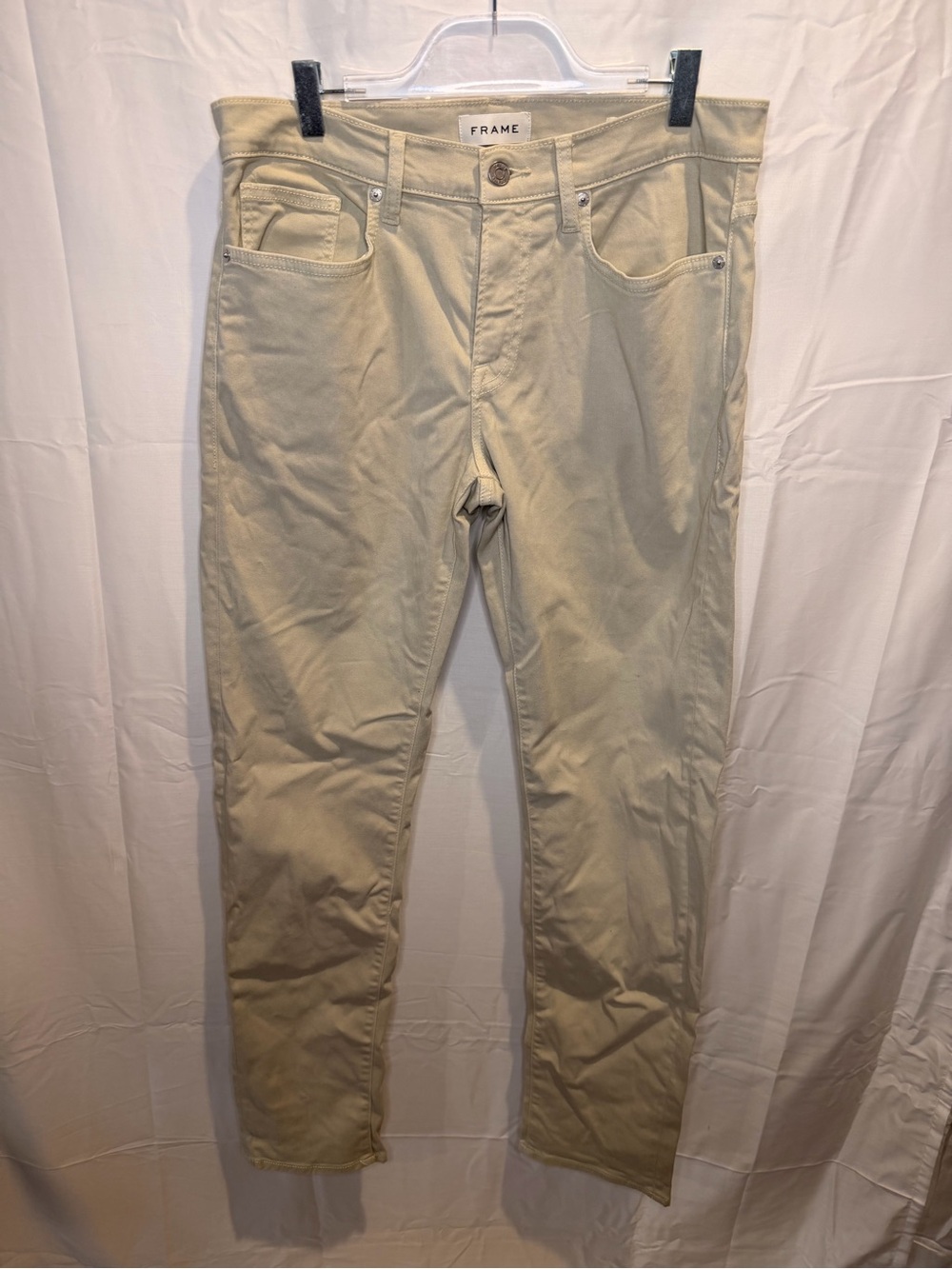 Frame Denim Slim Straight Jeans in Light Khaki